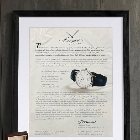 Breguet 225. Yıl Platin Limited Edition “Depuis 1775” Vintage İngilizce Orijinal Dönem Reklamıdır (Sonradan Baskı Değildir)