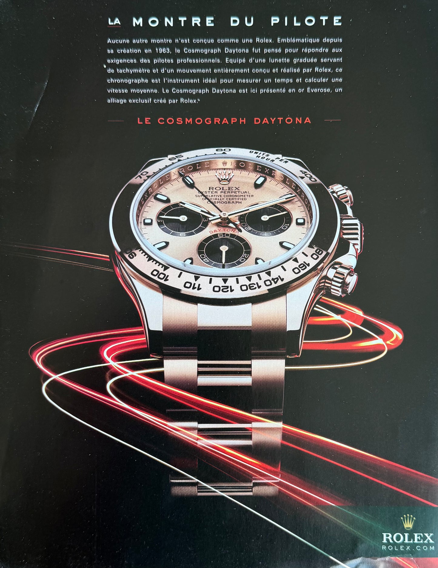 Rolex Oyster Perpetual Cosmograph Daytona Rose Gold - Orijinal Dönem Reklam Sayfasıdır (Sonradan Baskı Değildir).