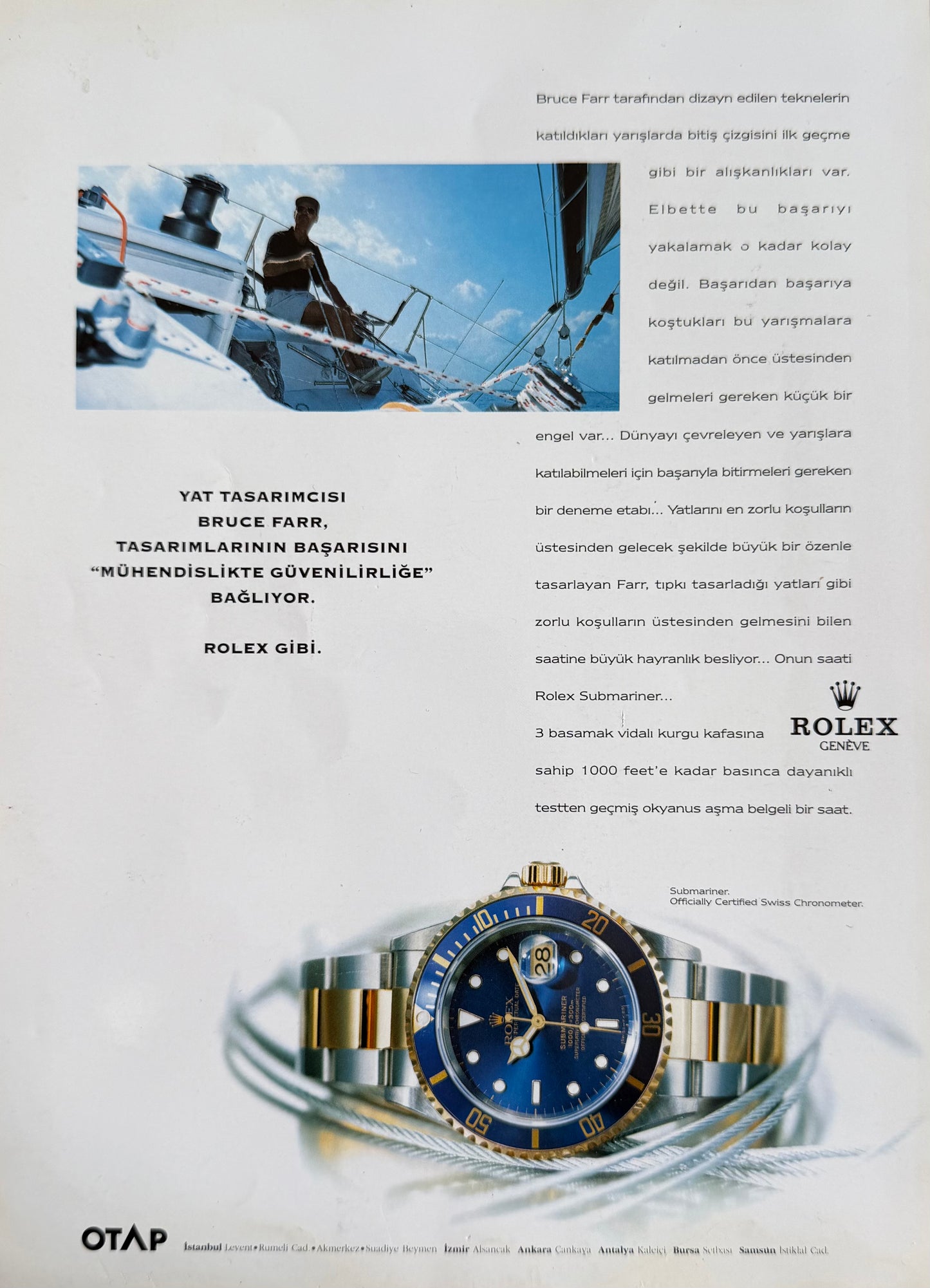 Rolex Submariner “Bluesy” – Bruce Farr Orijinal Türkiye Reklam Sayfasıdır (Sonradan Baskı Değildir).