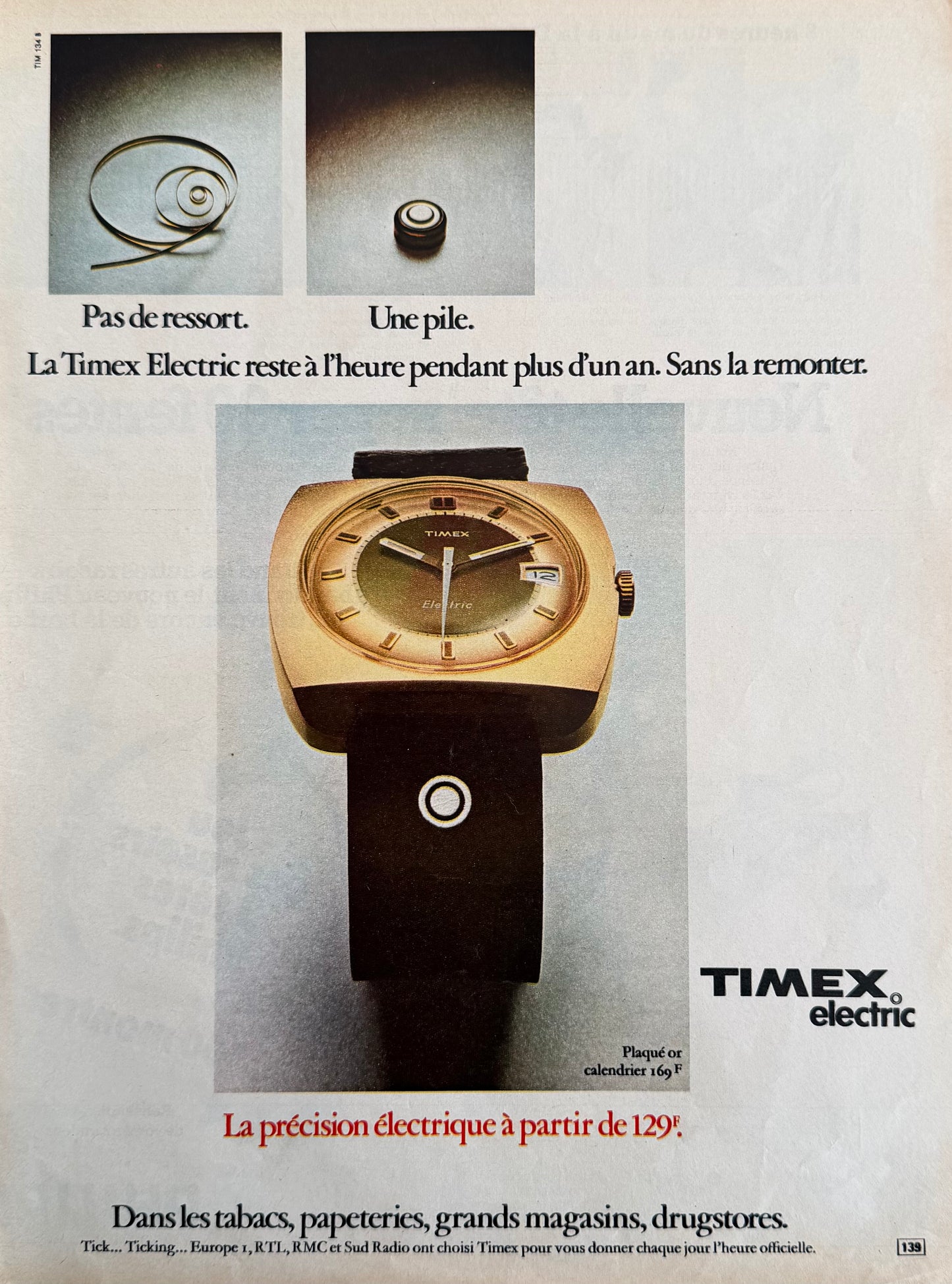 Timex Electric “No Spring. Just Power.” 1972 Orijinal Dönem Reklamıdır (Sonradan Baskı Değildir).