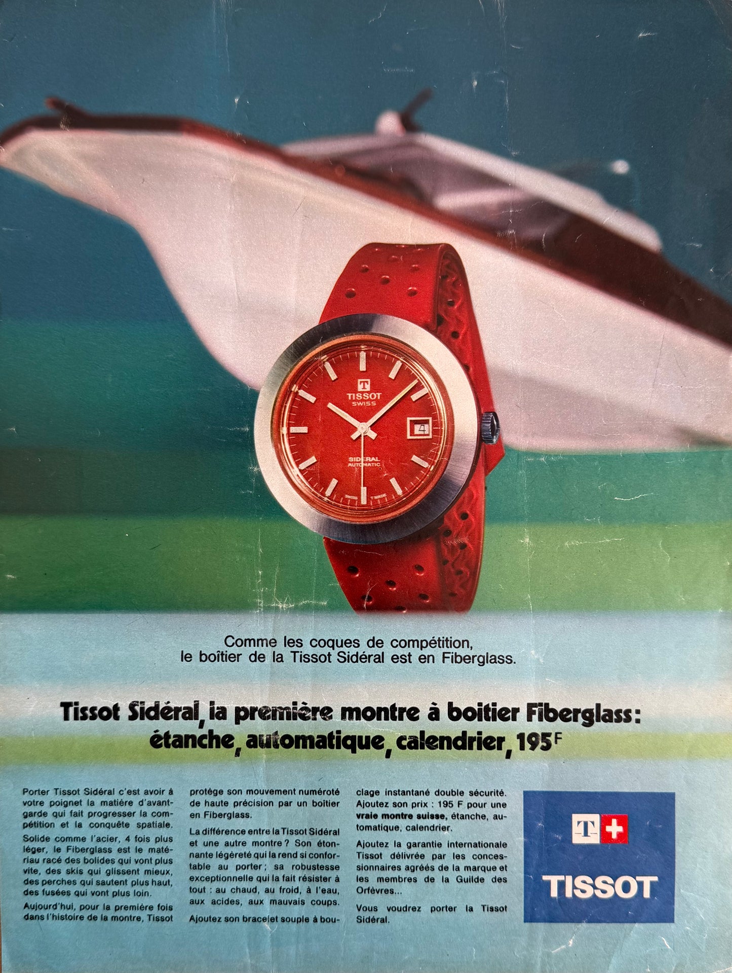 Tissot Sideral “Fiberglass Innovation” 1970 Orijinal Dönem Reklamıdır (Sonradan Baskı Değildir).