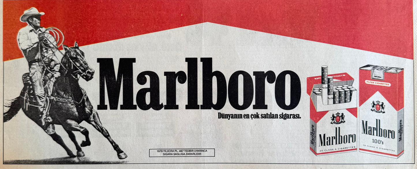 Marlboro “Dünyanın En Çok Satılan Sigarası” 1986 Orijinal Türkiye Dönem Reklamıdır (Sonradan Baskı Değildir).