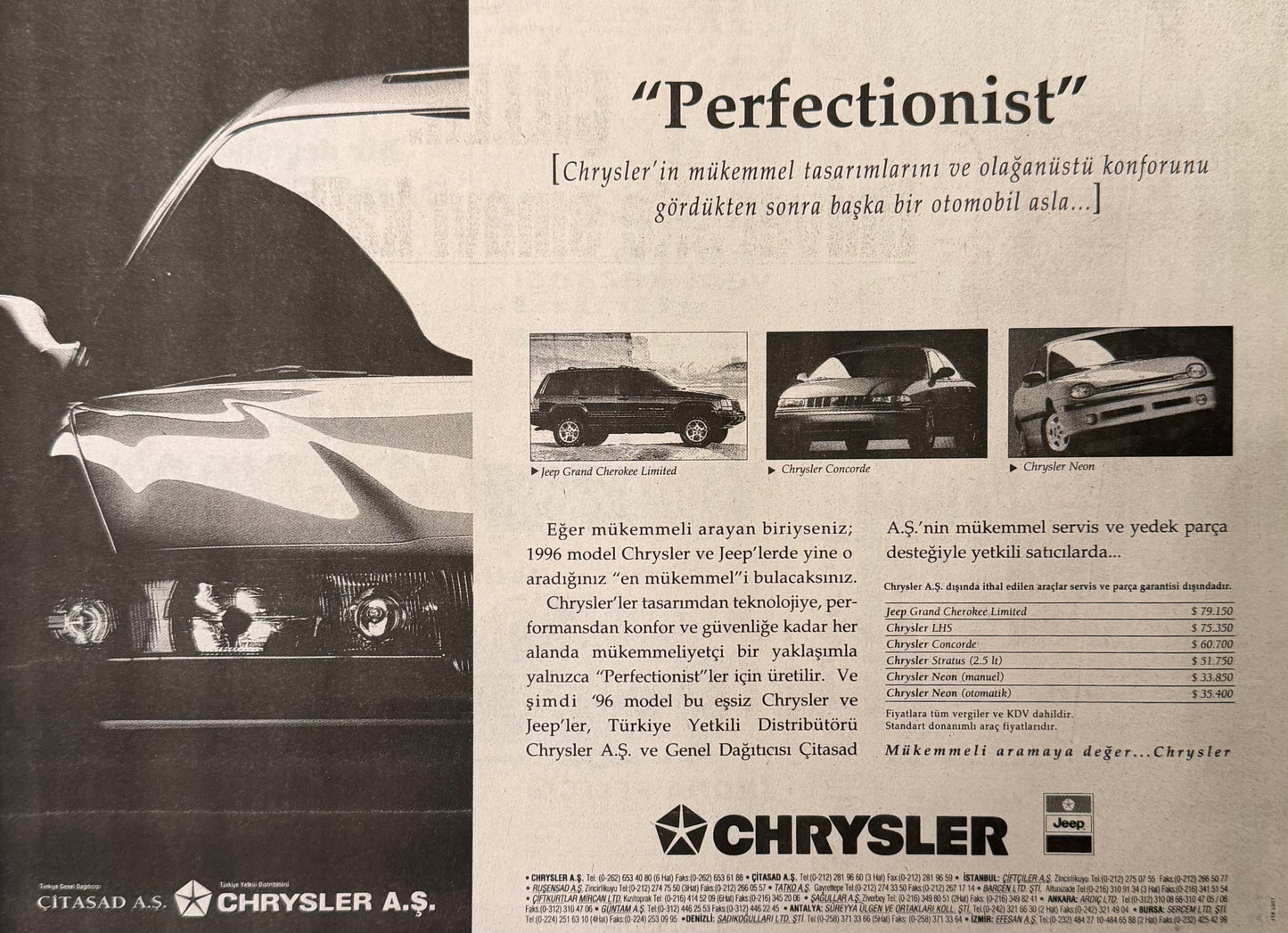 Chrysler Jeep Grand Cherokee – “Perfectionist” 1995 Türkiye Orijinal Dönem Reklamıdır (Sonradan Baskı Değildir).