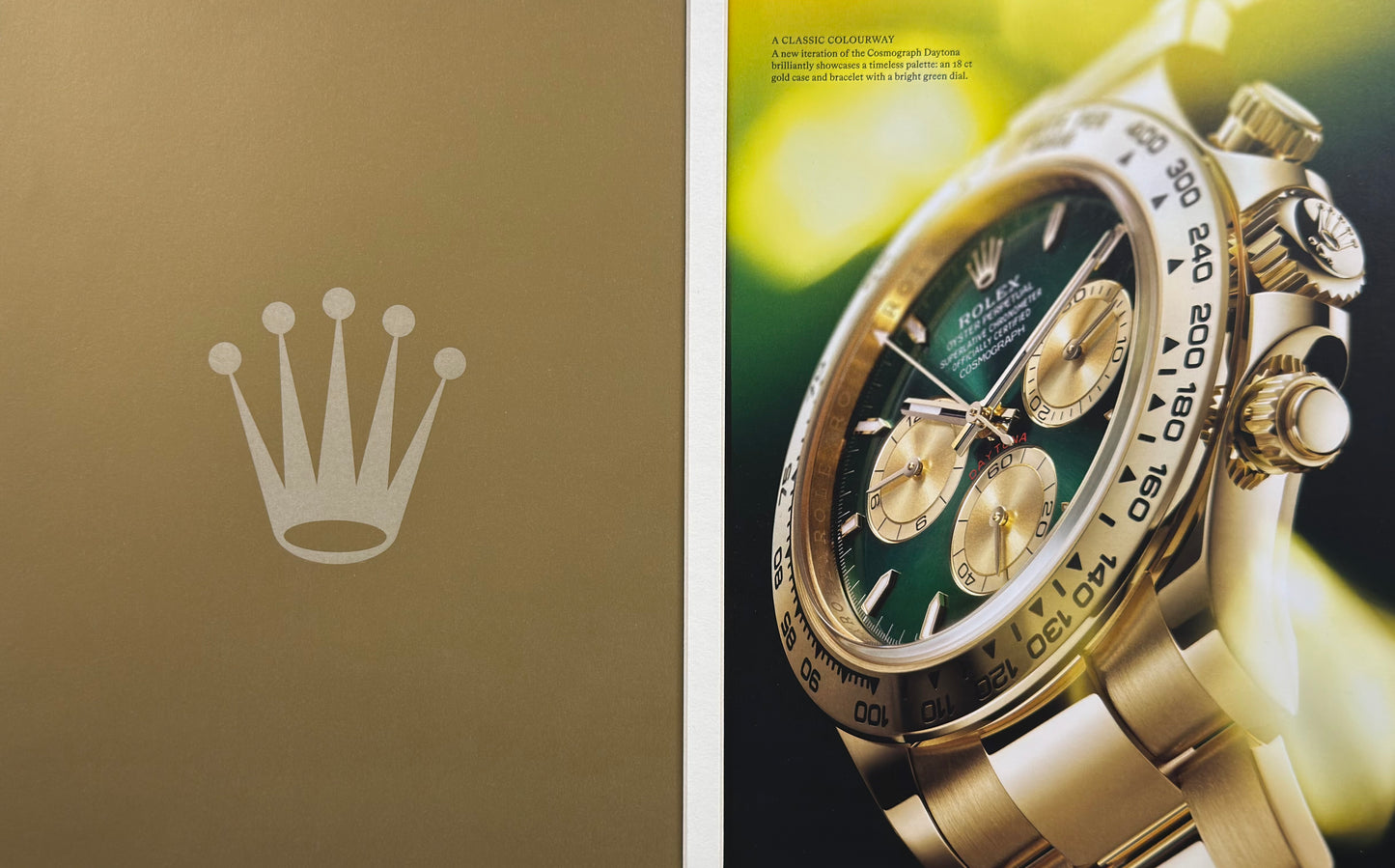 Rolex Daytona Green Dial – Altının Gücü, Zamanın İkonu - Orijinal Dönem Reklamıdır (Sonradan Baskı Degildir)