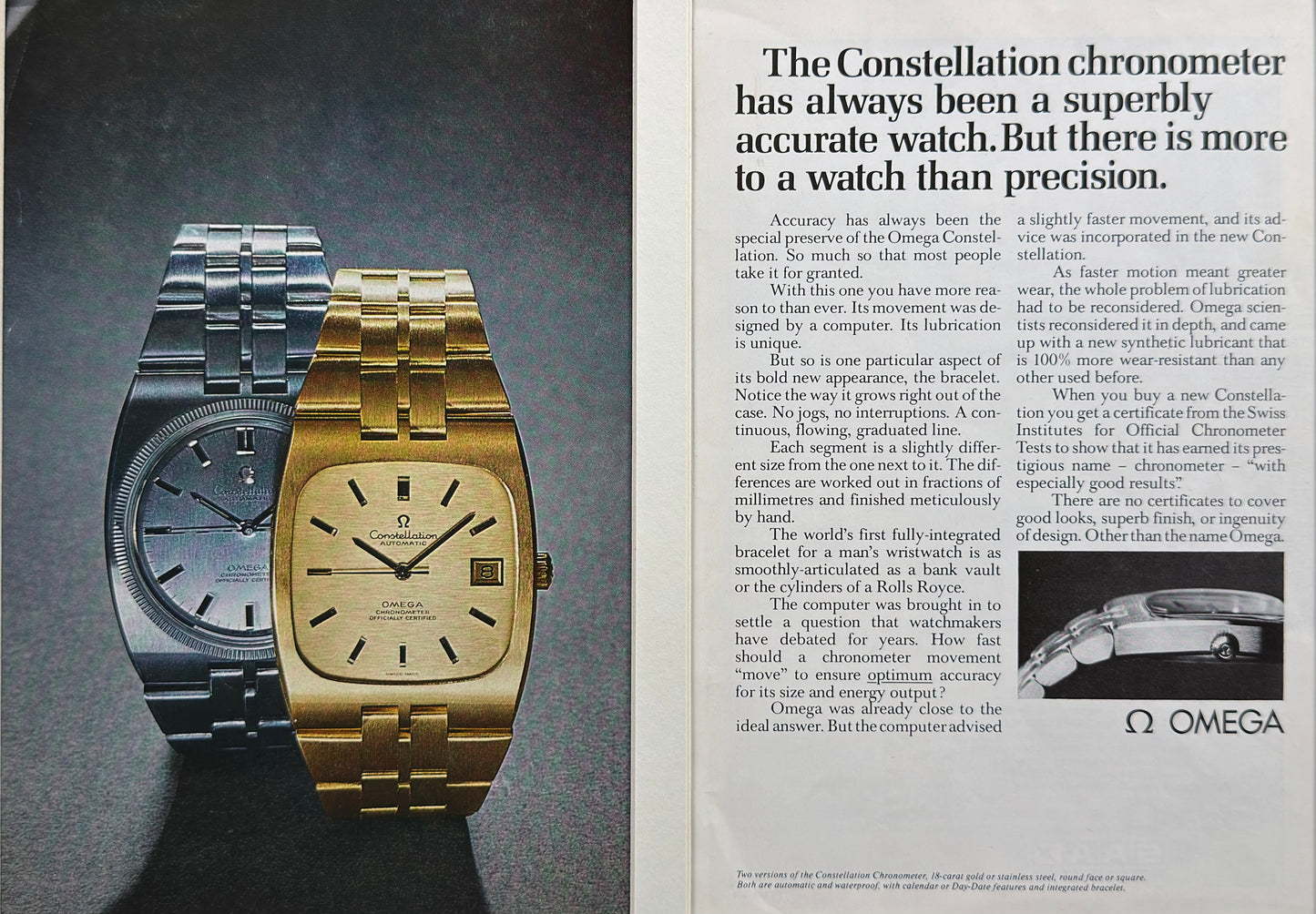 Omega Constellation Chronometer - Orijinal Dönem Çift Sayfa Reklamı (Sonradan Baskı Değildir)