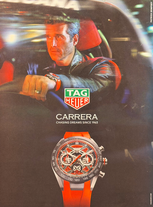 TAG Heuer Carrera Extreme Sport & Patrick Dempsey Orijinal Dönem Reklamıdır (Sonradan Baskı Değildir).