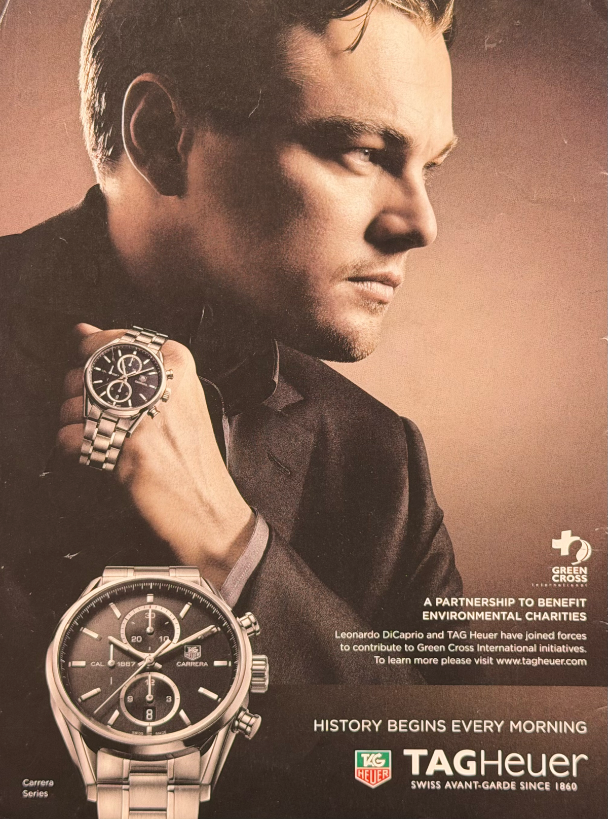 TAG Heuer Carrera Calibre 1887 Chronograph Green Cross İngilizce Orijinal Dönem Reklamıdır (Sonradan Baskı Değildir)