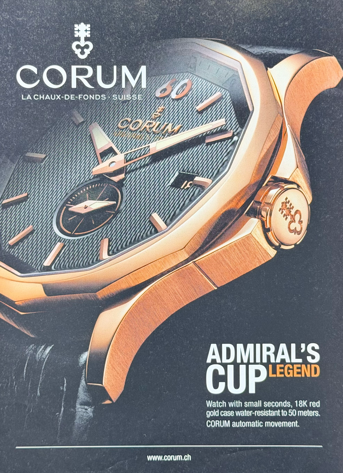 Corum Admiral’s Cup Legend Orijinal Dönem Reklamıdır (Sonradan Baskı Değildir)