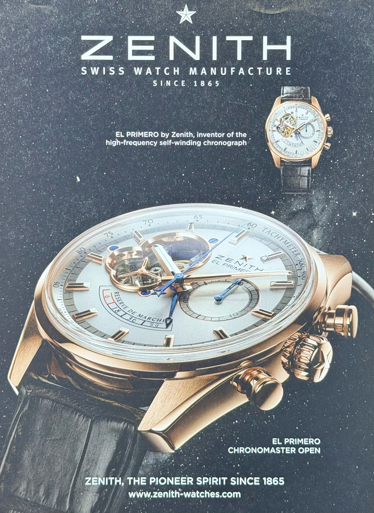 Zenith El Primero Chronomaster Open Sarı Altın Orijinal Dönem Reklamıdır (Sonradan Baskı Değildir)