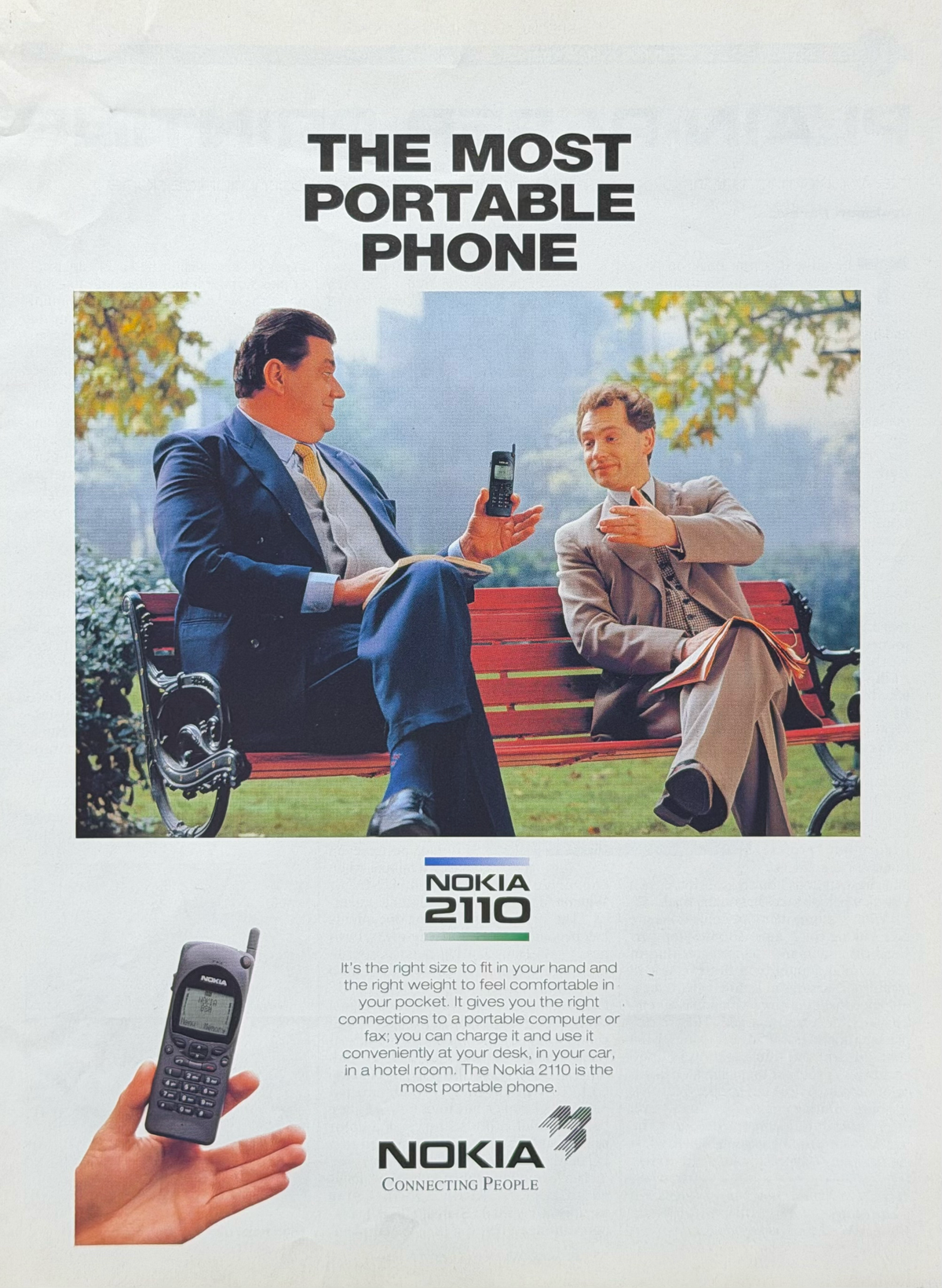 Nokia 2110 “The Most Portable Phone” Cep Telefonu Orijinal Dönem Reklamıdır (Sonradan Baskı Değildir)