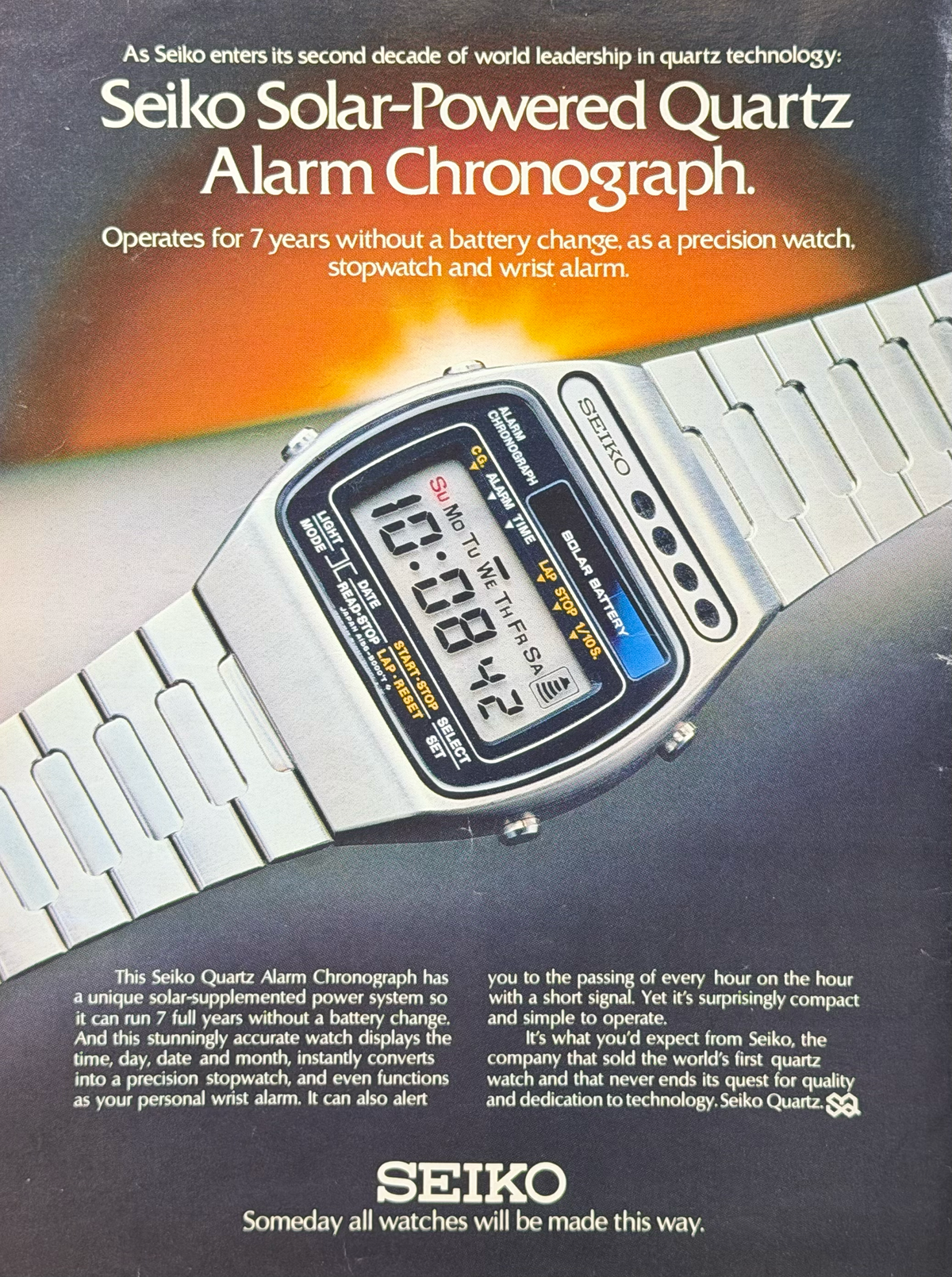 Seiko Solar-Powered Vintage Orijinal Dönem Reklamıdır (Sonradan Baskı Değildir)