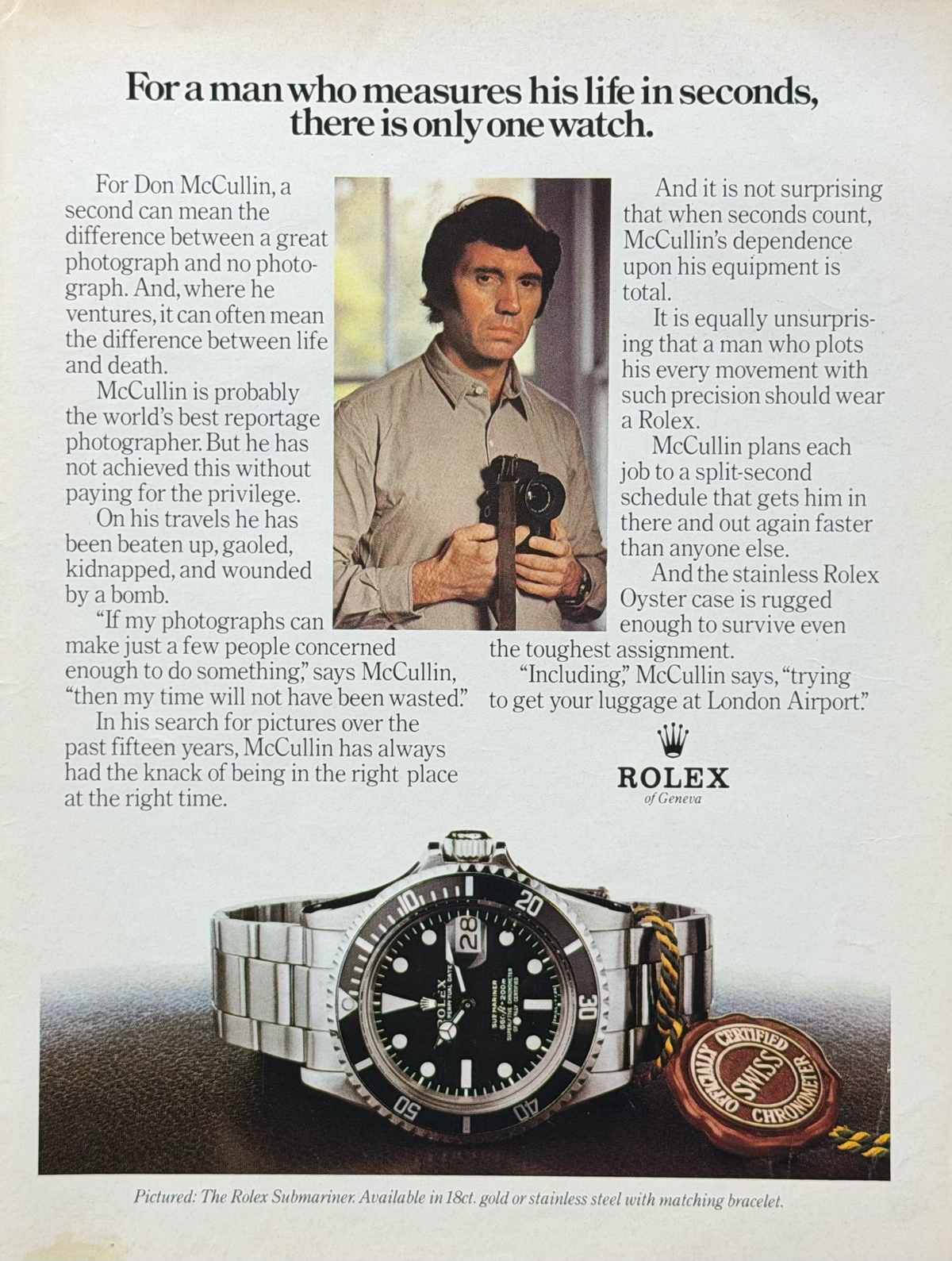 Rolex Submariner Date “For a Man Who Measures His Life in Seconds” Vintage İngilizce Orijinal Dönem Reklamıdır (Sonradan Baskı Değildir)