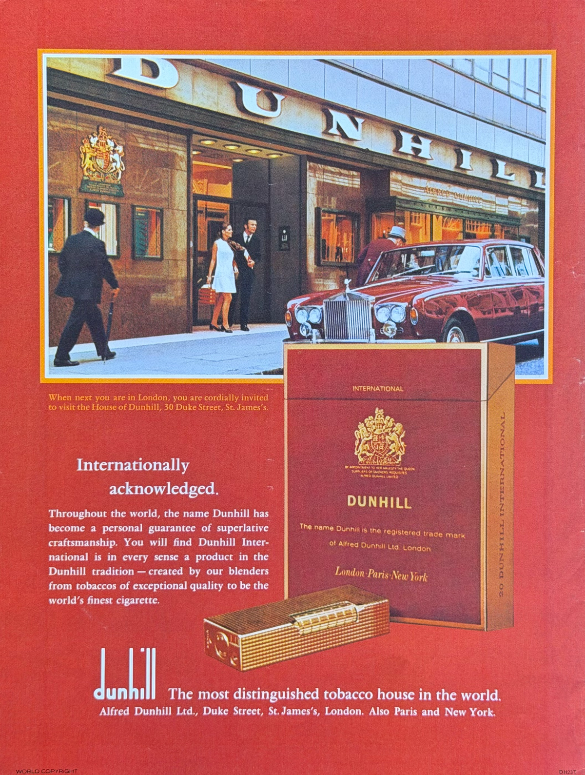 Dunhill International Rolls-Royce Orijinal Dönem Reklamıdır (Sonradan Baskı Değildir)