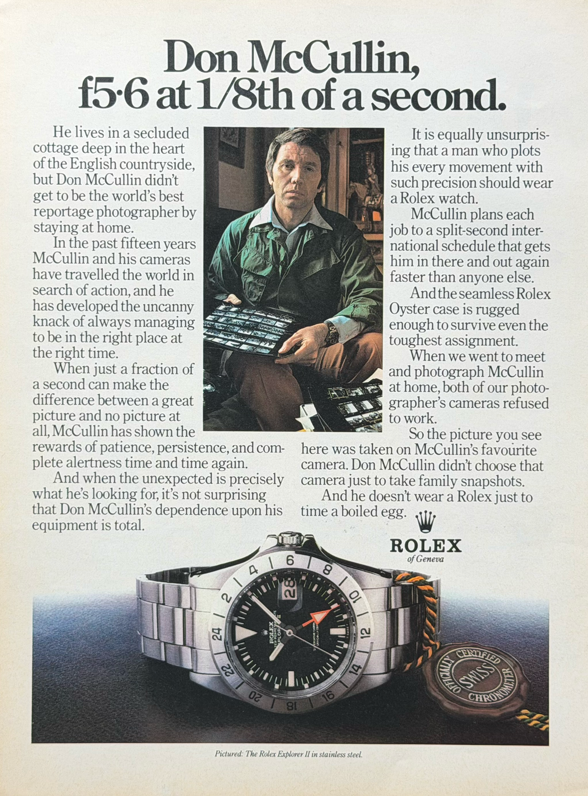 Rolex Explorer II Ref. 1655 “Steve McQueen / Freccione” & Don McCullin Vintage İngilizce Orijinal Dönem Reklamıdır (Sonradan Baskı Değildir)