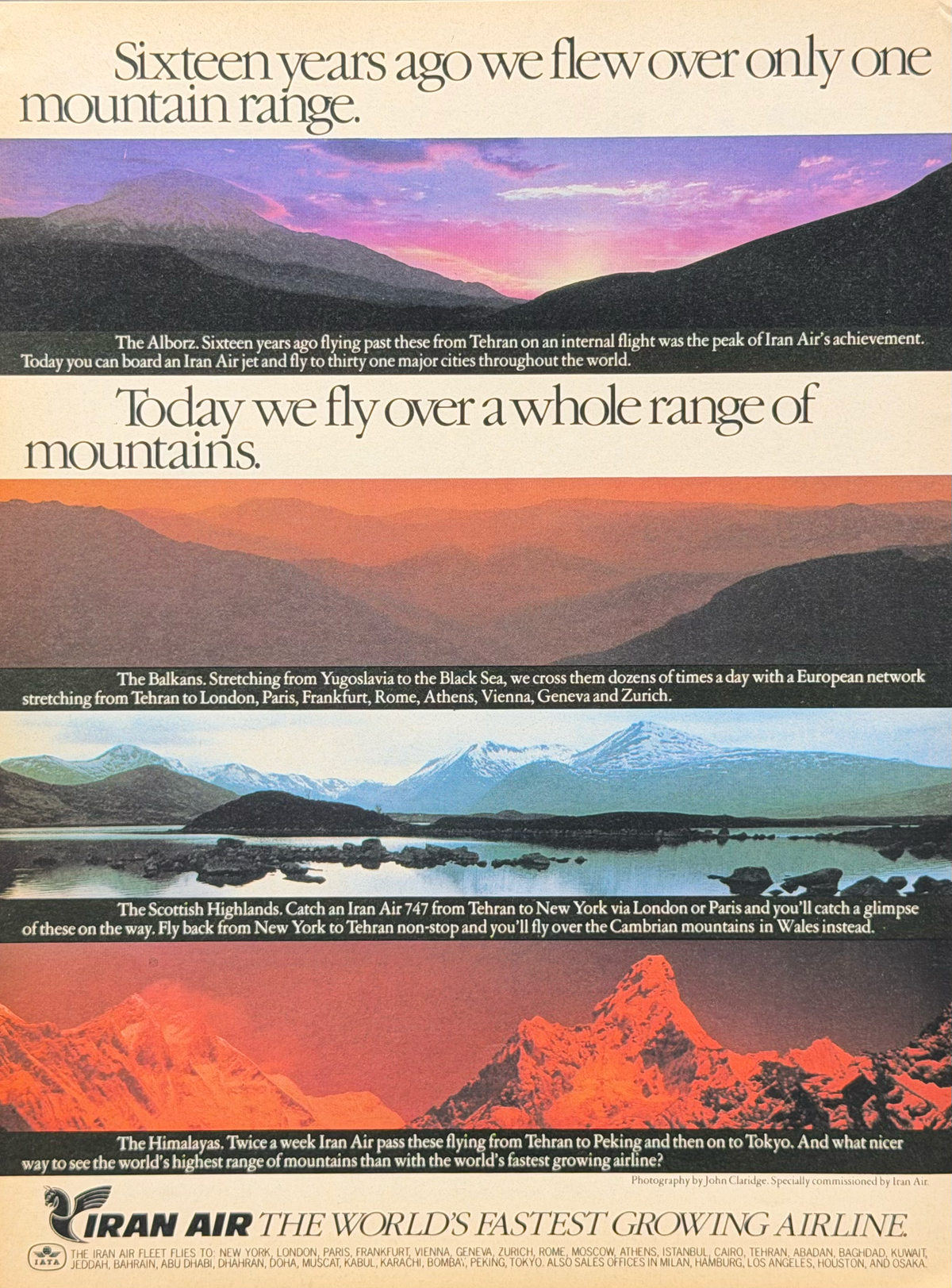 Iran Air Dünya Uçuş Ağı Vintage İngilizce Orijinal Dönem Reklamıdır (Sonradan Baskı Değildir)