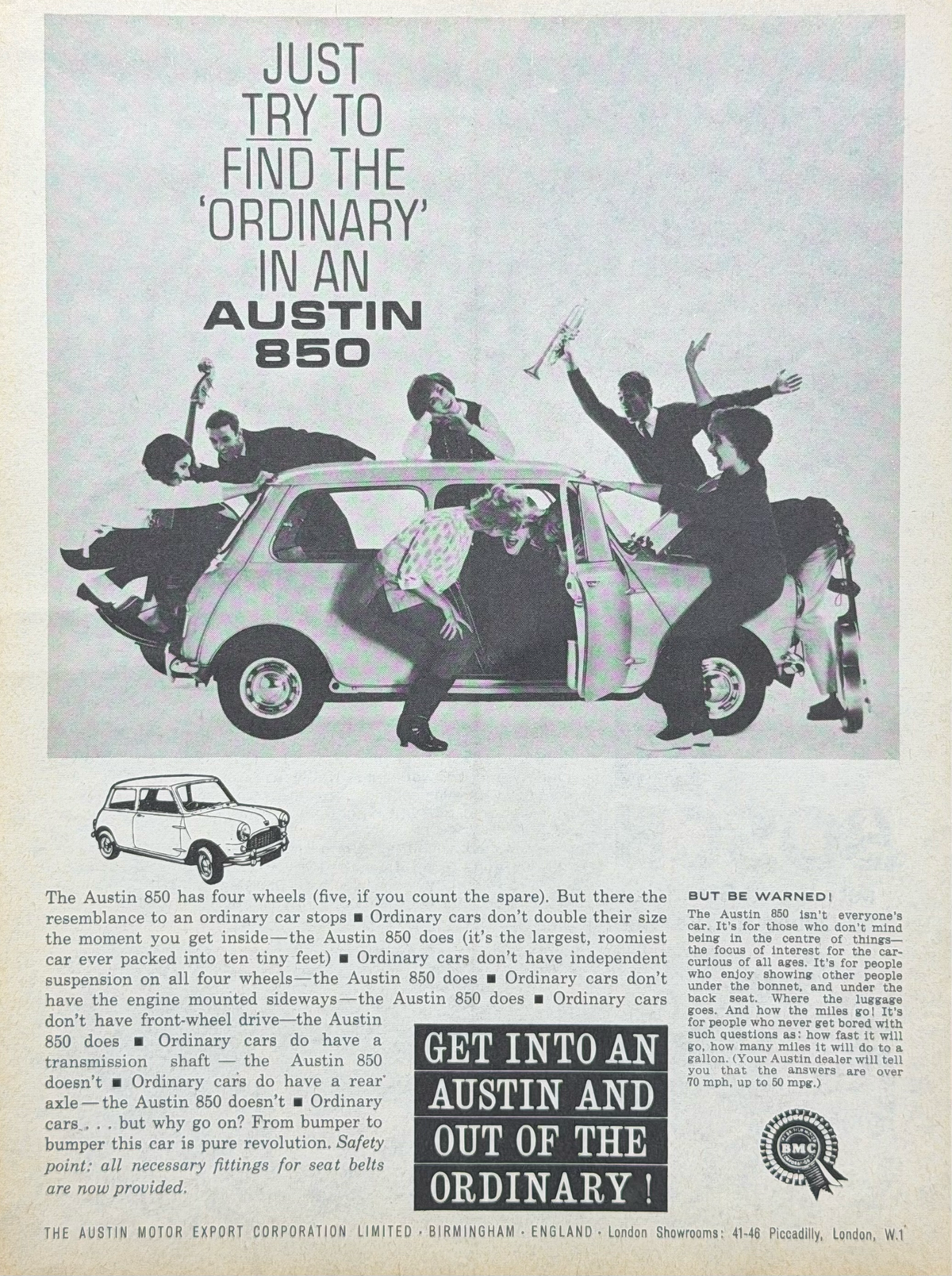 Austin 850 Mini Vintage İngilizce Orijinal Dönem Reklamıdır (Sonradan Baskı Değildir)