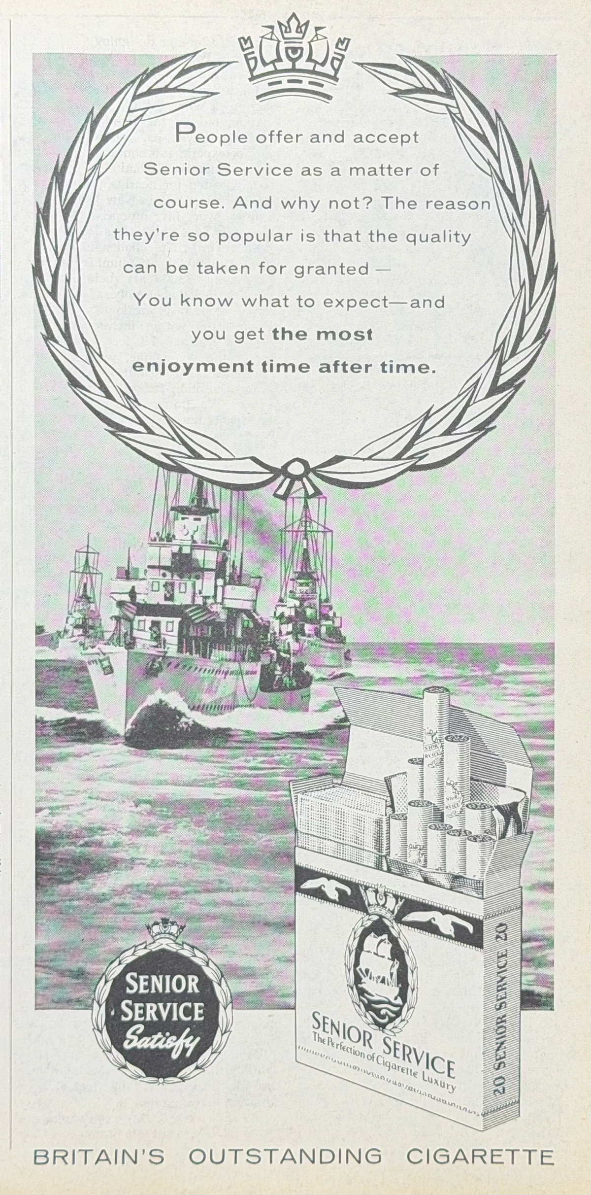 Senior Service Donanma Temalı El İlustrasyonu Vintage Orijinal Dönem Reklamıdır (Sonradan Baskı Değildir)