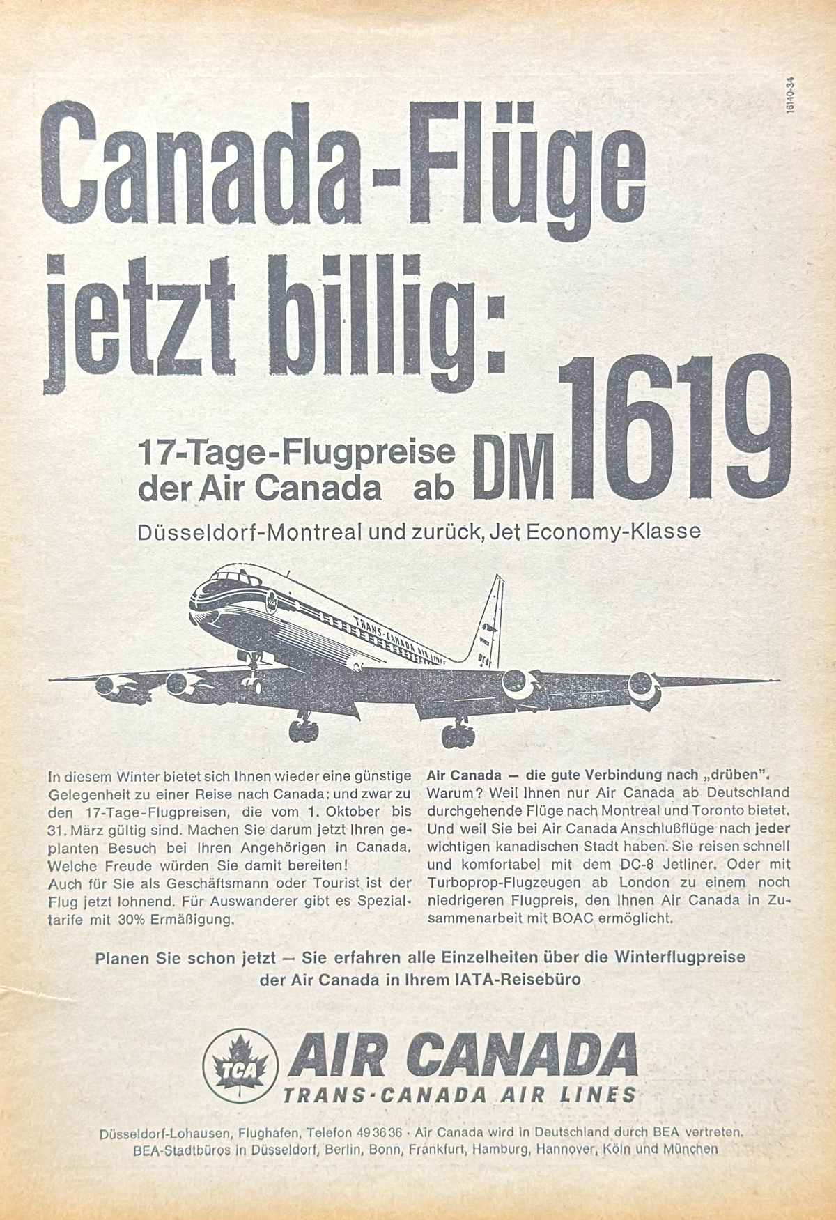 Air Canada Douglas DC-8 Vintage Orijinal Dönem Reklamıdır (Sonradan Baskı Değildir)