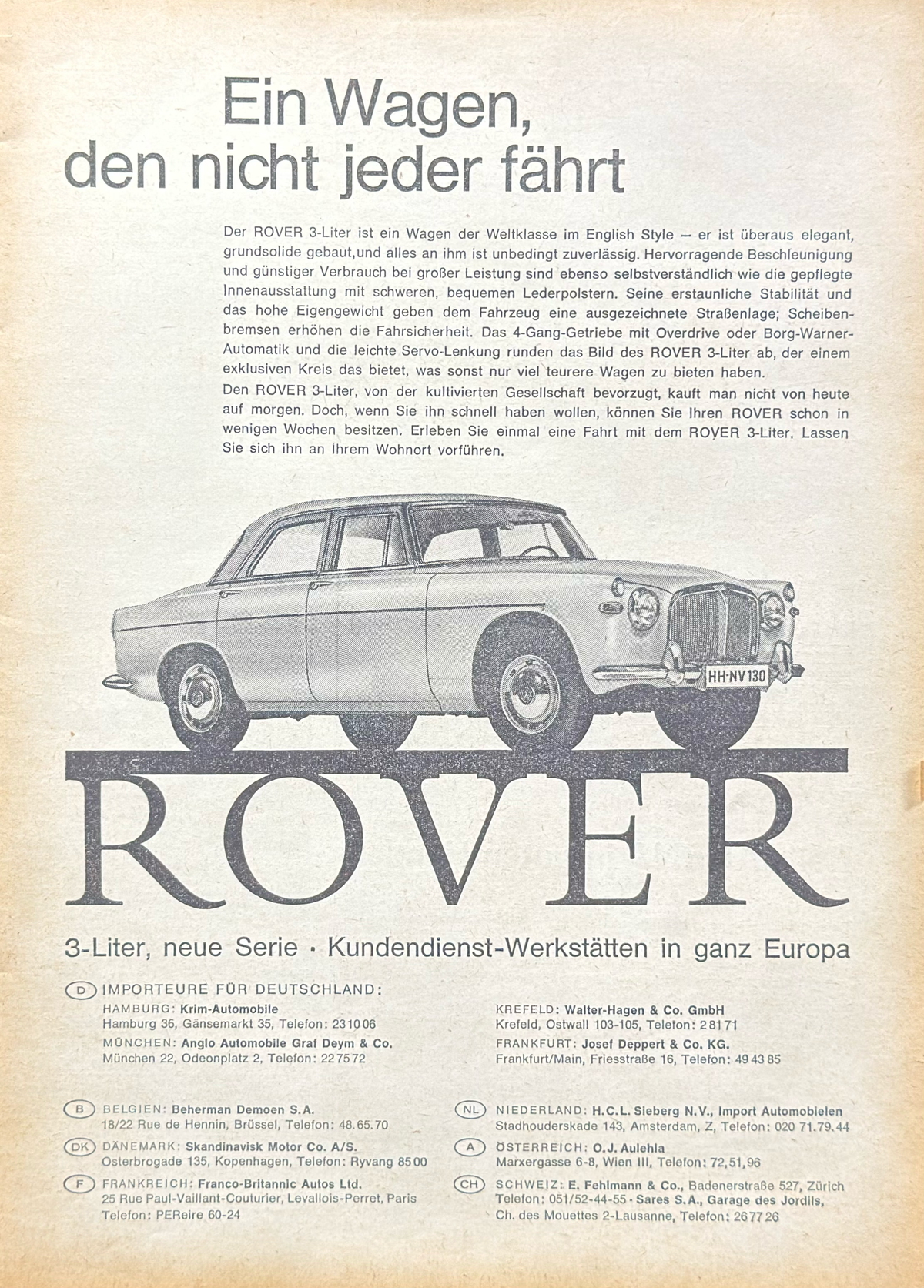 Rover 3-Litre Vintage Orijinal Dönem Reklamıdır (Sonradan Baskı Değildir)