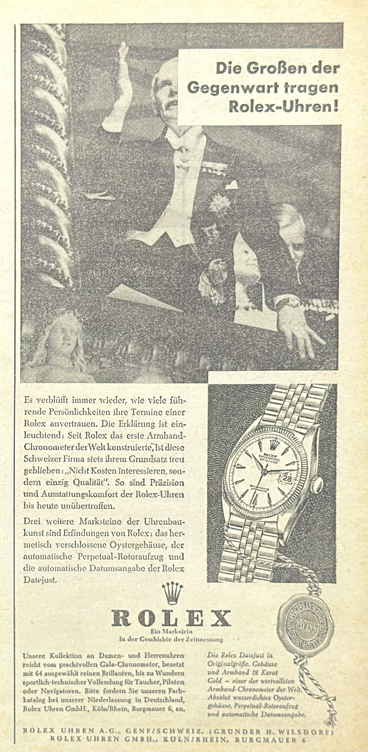 Rolex Oyster Perpetual Datejust Vintage Orijinal Dergi Reklamıdır (Sonradan Baskı Değildir)