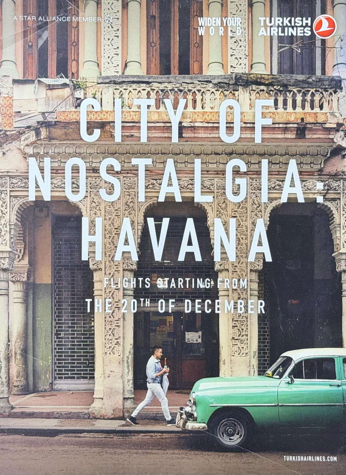 Türk Hava Yolları “City of Nostalgia – Havana” Küba İngilizce Orijinal Dönem Reklamıdır (Sonradan Baskı Değildir)