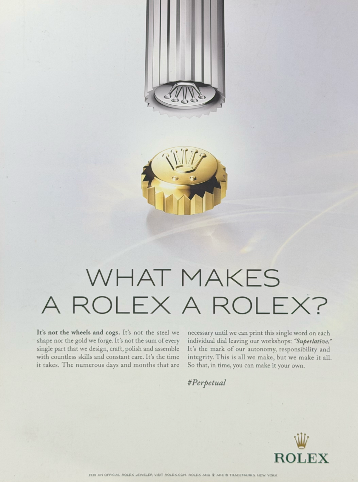 Rolex “What Makes a Rolex a Rolex?” İngilizce Orijinal Dergi Reklamıdır (Sonradan Baskı Değildir)