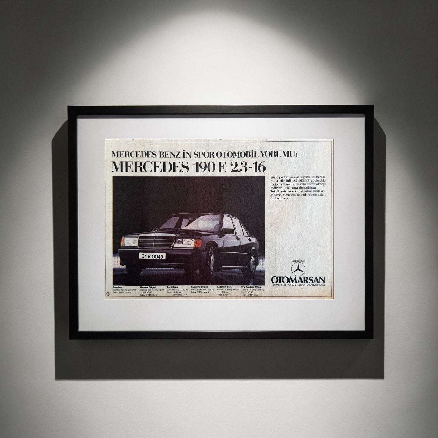 Mercedes-Benz 190E 2.3-16 Renkli 1985 Orijinal Türkiye Reklam Sayfasıdır (Sonradan Baskı Değildir).