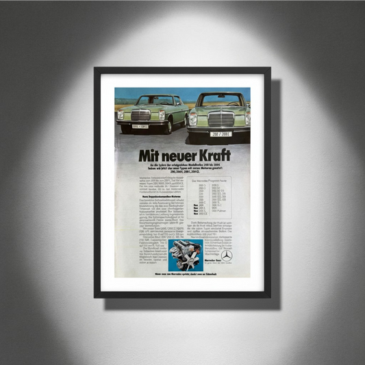 Mercedes-Benz W114 W115 W108 W109 – “Mit neuer Kraft” Orijinal Dönem Reklam Sayfasıdır (Sonradan Baskı Değildir).