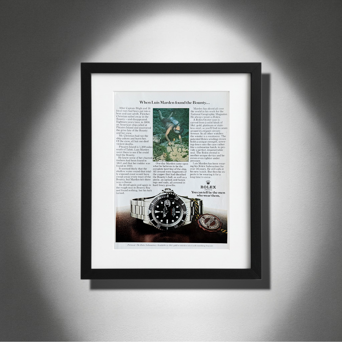 Rolex Submariner Red Sub – “When Luis Marden Found the Bounty…” Orijinal Dönem Reklam Sayfasıdır (Sonradan Baskı Değildir).