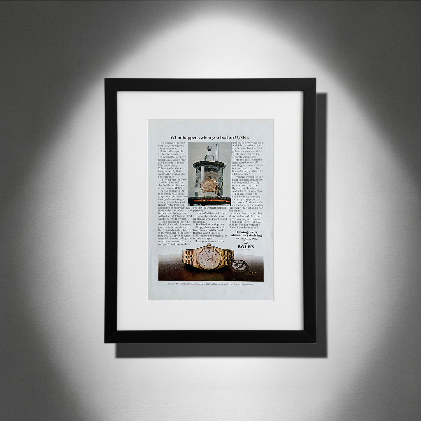 Rolex Oyster Perpetual Datejust Gold – “What Happens When You Boil an Oyster” Orijinal Dönem Reklam Sayfasıdır (Sonradan Baskı Değildir).