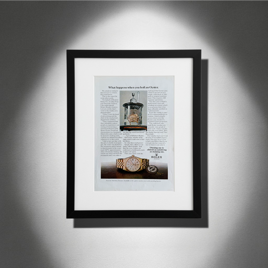 Rolex Oyster Perpetual Datejust Gold – “What Happens When You Boil an Oyster” Orijinal Dönem Reklam Sayfasıdır (Sonradan Baskı Değildir).