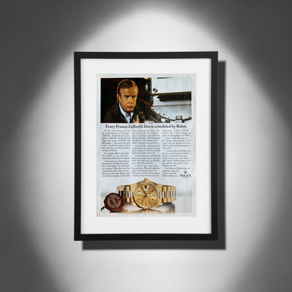 Rolex Day-Date – “Every Franco Zeffirelli Film Is Scheduled by Rolex.” Orijinal Dönem Reklam Sayfasıdır (Sonradan Baskı Değildir).