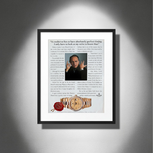 Rolex Oysterquartz Day-Date – Lorin Maazel Orijinal Dönem Reklam Sayfasıdır (Sonradan Baskı Değildir).