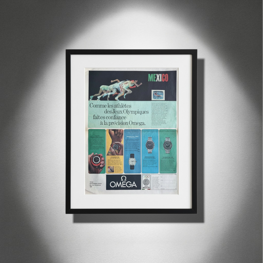 Omega & Mexico 1968 Olimpiyatları - Orijinal Dönem Reklam Sayfasıdır (Sonradan Baskı Değildir).