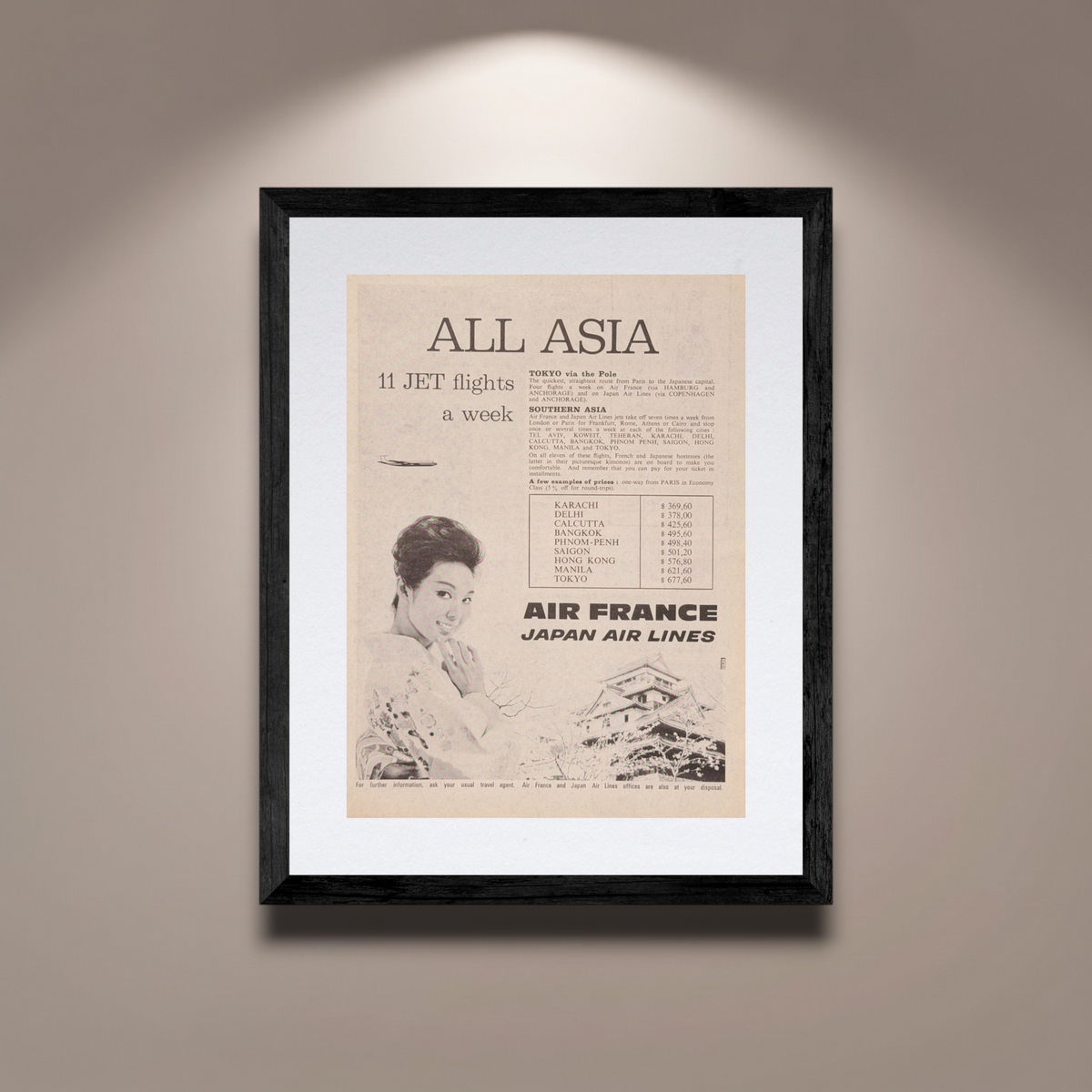 Air France “All Asia” Vintage İngilizce Orijinal Dönem Reklamıdır (Sonradan Baskı Değildir)