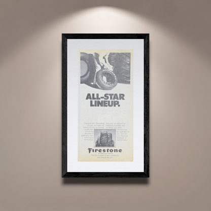 Firestone “All-Star Lineup” Vintage İngilizce Orijinal Dönem Reklamıdır (Sonradan Baskı Değildir)