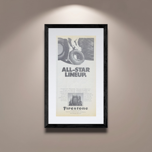 Firestone “All-Star Lineup” Vintage İngilizce Orijinal Dönem Reklamıdır (Sonradan Baskı Değildir)