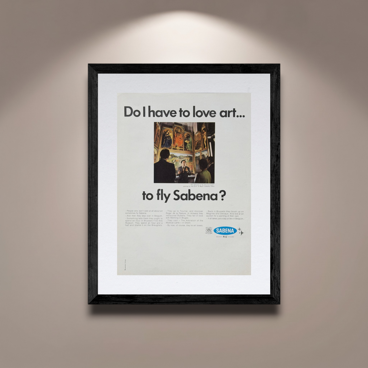 Sabena Belçika Havayolları Orijinal Dönem Reklamıdır (Sonradan Baskı Değildir)