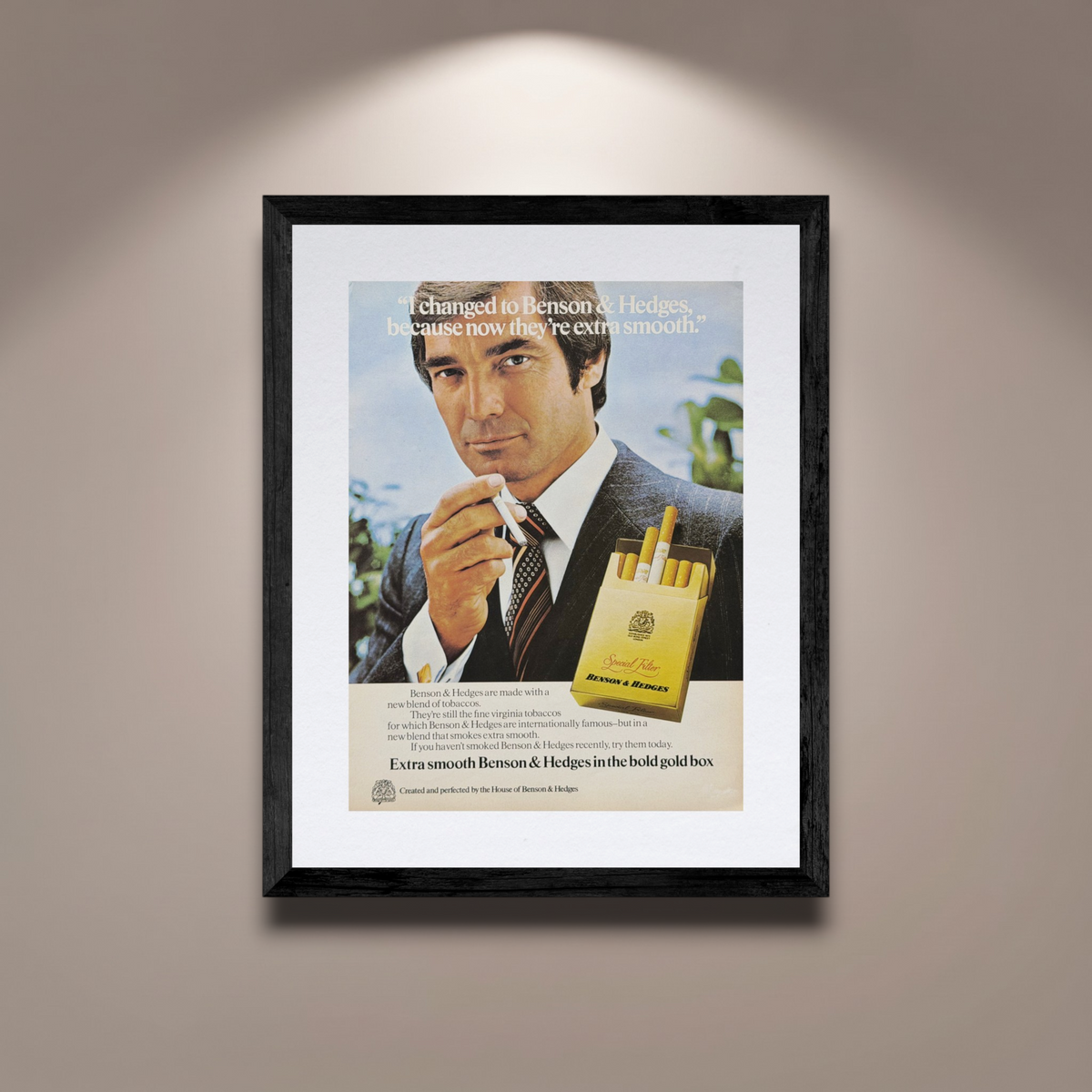 Benson & Hedges Gold Box “Extra Smooth” Vintage İngilizce Orijinal Dönem Reklamıdır (Sonradan Baskı Değildir)
