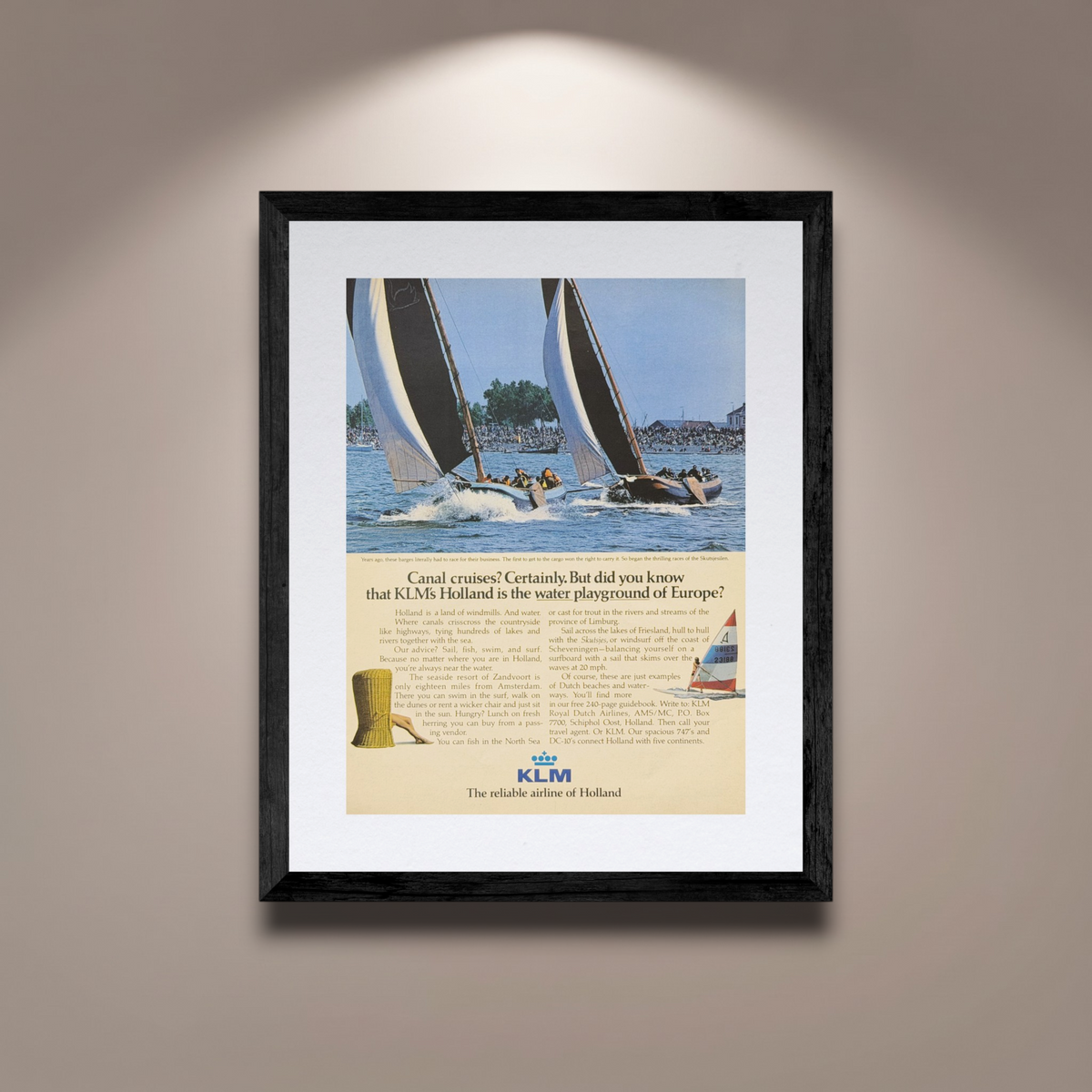 KLM “Holland Is the Water Playground of Europe” Orijinal Dönem Reklamıdır (Sonradan Baskı Değildir)