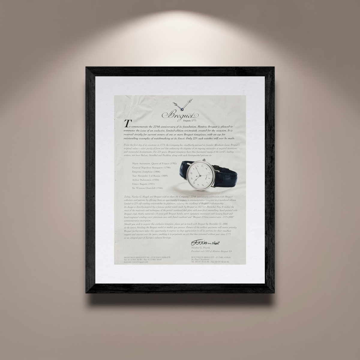 Breguet 225. Yıl Platin Limited Edition “Depuis 1775” Vintage İngilizce Orijinal Dönem Reklamıdır (Sonradan Baskı Değildir)