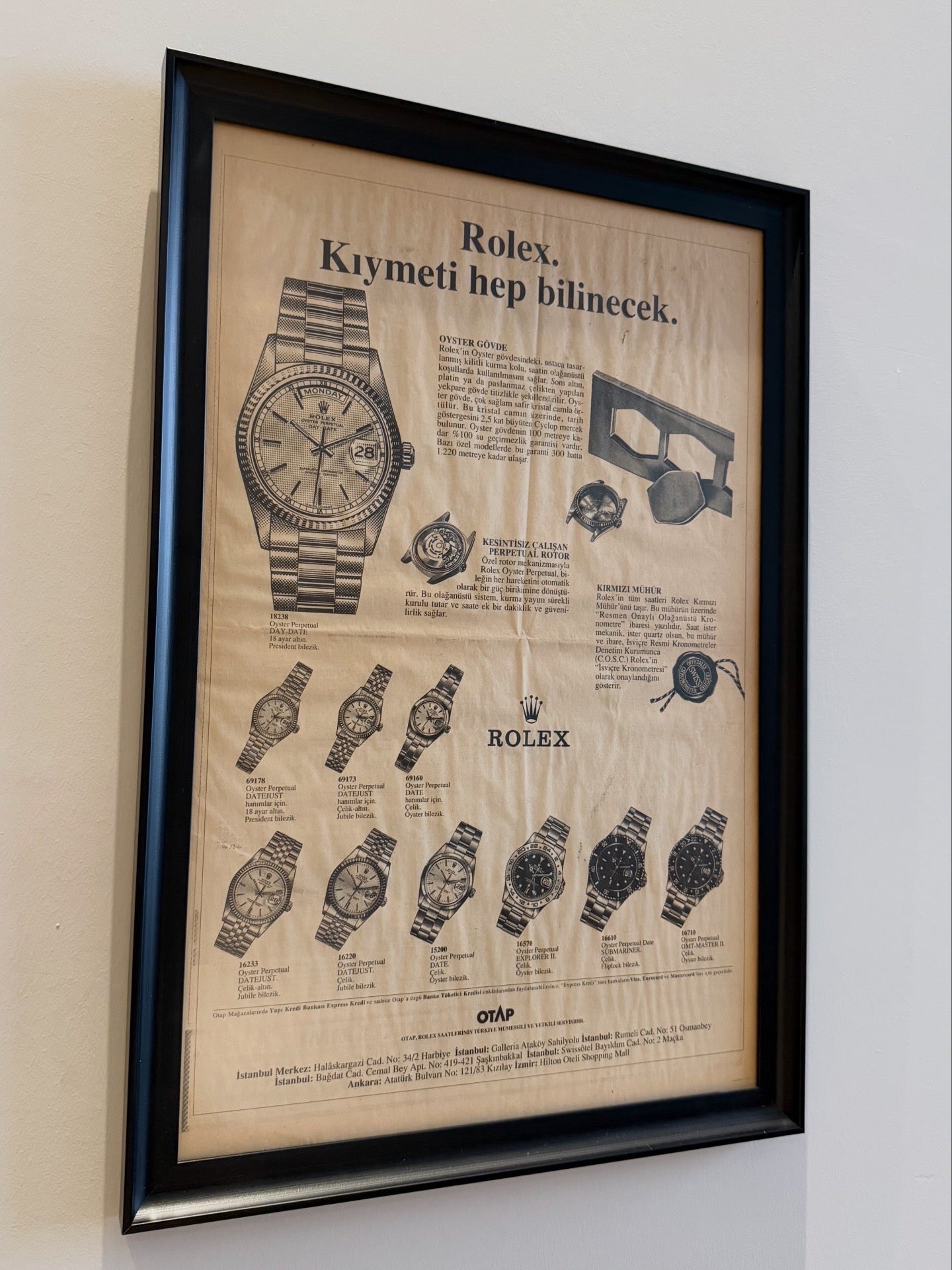 Türkiye gazete arşivinden Rolex 1990'lar. Orijinal Dönem Reklamıdır (Sonradan Baskı Değildir)