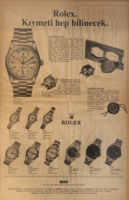Rolex Türkiye gazete arşivinden 1993 Orijinal Türkiye Dönem Reklamıdır (Sonradan Baskı Değildir)