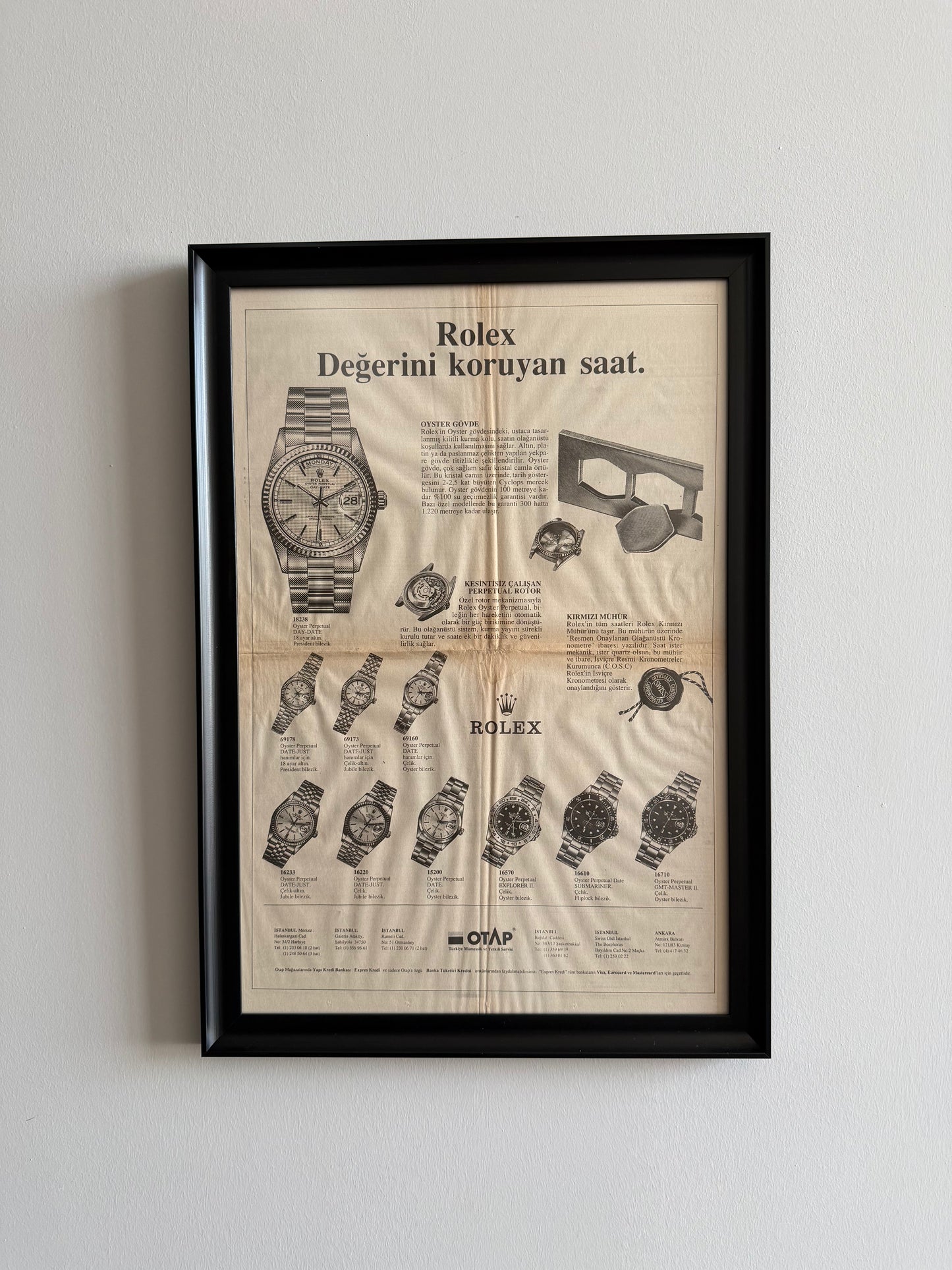 1992 Türkiye gazete arşivinden, orijinal Rolex reklamı.