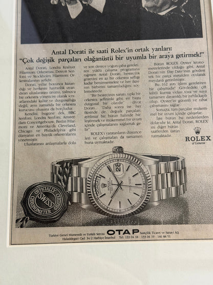 Rolex Day Date 1980ler. Türkiye Orijinal Dönem Reklamıdır (Sonradan Baskı Değildir)