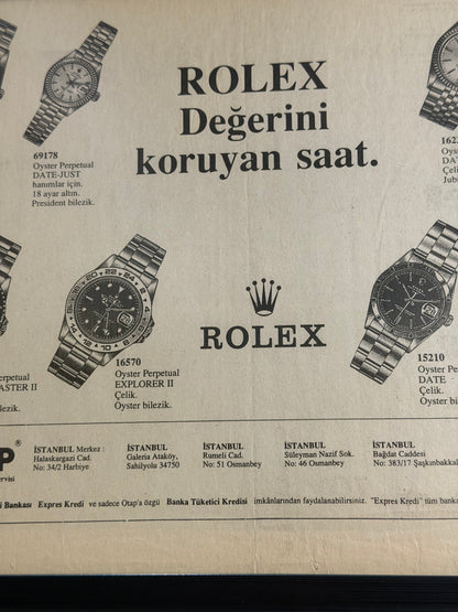 Rolex değerini koruyan saat... Orijinal Türkiye Dönem Reklamıdır (Sonradan Baskı Değildir)