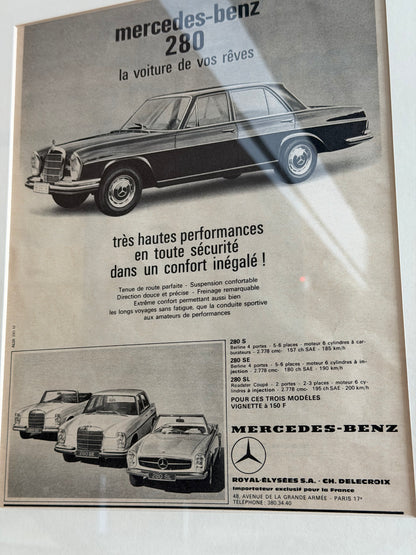 Mercedes 280'ler 1960'lar. Orijinal Dönem Reklamıdır (Sonradan Baskı Değildir)