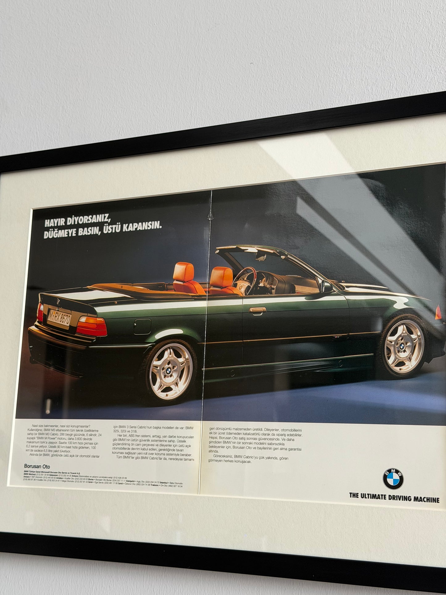 BMW E36 Cabrio Orjinal Dergi Reklamı. Orijinal Türkiye Dönem Reklamıdır (Sonradan Baskı Değildir)