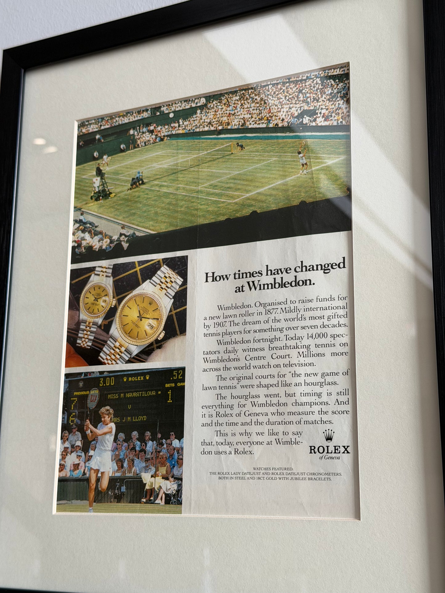 Rolex How times have changed at Wimbledon Orijinal Dönem Reklamıdır (Sonradan Baskı Değildir)