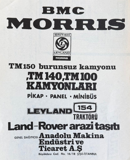 BMC Morris – Leyland & Land Rover Türkiye Dönemi Orijinal Reklam Sayfasıdır (Sonradan Baskı Değildir).